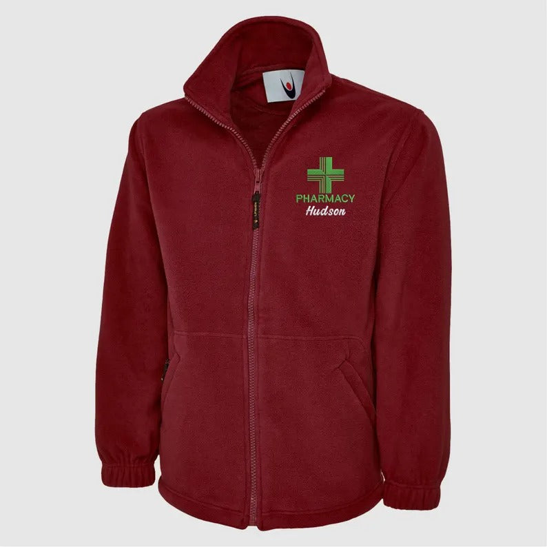 Personalised Pharmacy Fleece Jacket, Embroidered Pharmacist Monogram Fleece, Custom Name Medical Uniform, Workwear Gifts, Pharmacist Gifts