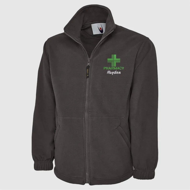 Personalised Pharmacy Fleece Jacket, Embroidered Pharmacist Monogram Fleece, Custom Name Medical Uniform, Workwear Gifts, Pharmacist Gifts
