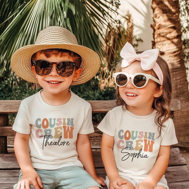 Personalised Cousin Crew Shirt, Groovy Kids Matching T-Shirt, Retro Custom Matching Cousins Kids Tees, Cousins Gifts, Summer Sibling Tees