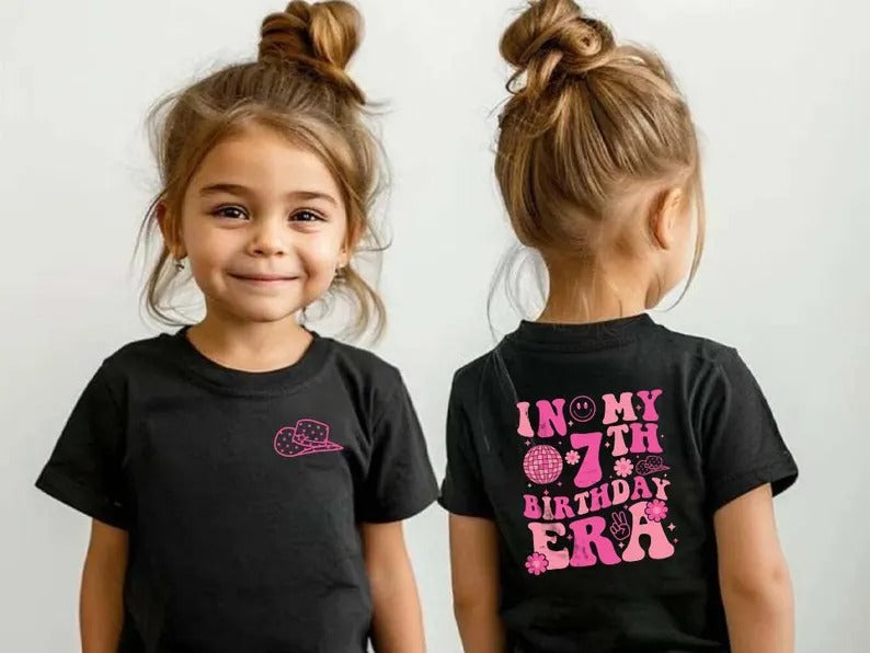 In My Birthday Era Personalised Age T-Shirt, 7th Birthday T-Shirt, Custom Age Printed Tees, Birthday Girl Tops, Kids Birthday Party Gifts