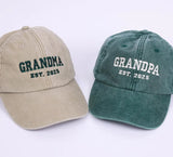 Embroidered Grandpa & Grandma Hats, Custom Est Date Baseball Hat, Vintage Cap for New Grandparents, Pregnancy Reveal Cap, Mother's Day Gifts