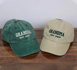 Embroidered Grandpa & Grandma Hats, Custom Est Date Baseball Hat, Vintage Cap for New Grandparents, Pregnancy Reveal Cap, Mother's Day Gifts