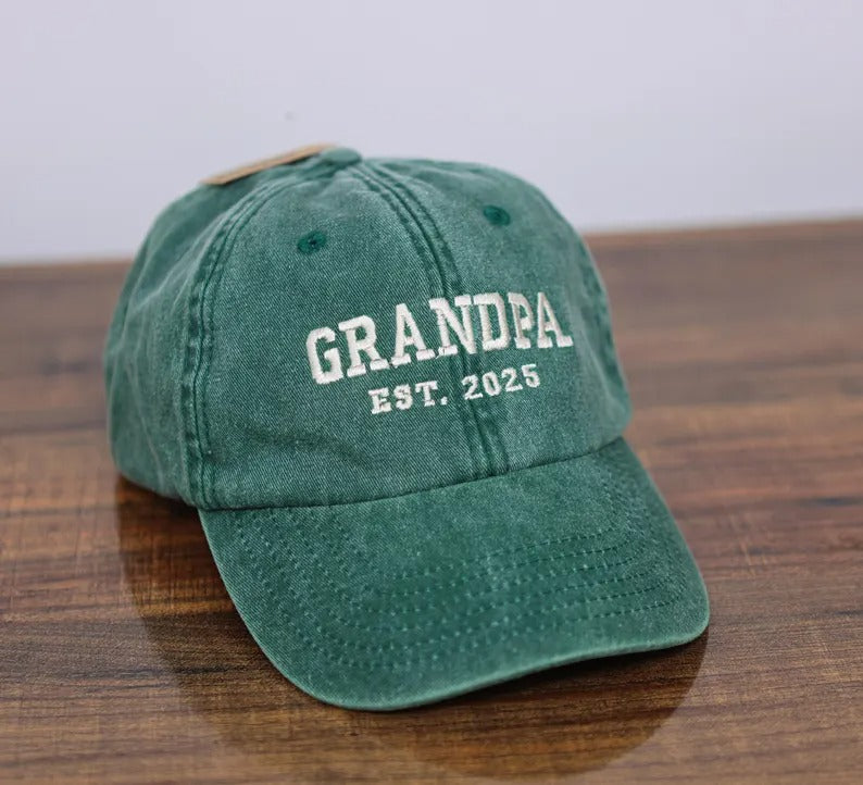 Embroidered Grandpa & Grandma Hats, Custom Est Date Baseball Hat, Vintage Cap for New Grandparents, Pregnancy Reveal Cap, Mother's Day Gifts