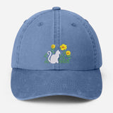 Cat & Flower Embroidered Hat, Floral Vintage Hat, Kitten Baseball Cap, Black Cat Summer Hat, Womens Flower Hat, Cat Lover Gift, Gift for Her