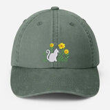 Cat & Flower Embroidered Hat, Floral Vintage Hat, Kitten Baseball Cap, Black Cat Summer Hat, Womens Flower Hat, Cat Lover Gift, Gift for Her