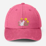 Cat & Flower Embroidered Hat, Floral Vintage Hat, Kitten Baseball Cap, Black Cat Summer Hat, Womens Flower Hat, Cat Lover Gift, Gift for Her