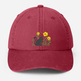 Cat & Flower Embroidered Hat, Floral Vintage Hat, Kitten Baseball Cap, Black Cat Summer Hat, Womens Flower Hat, Cat Lover Gift, Gift for Her