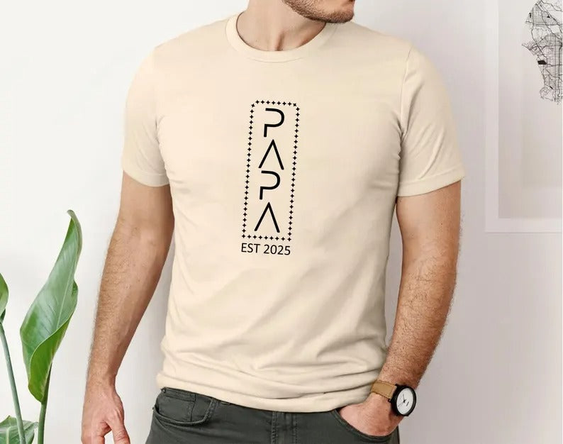 Personalised Papa T-Shirt, Custom Dad Est Year Printed Shirt, Pregnancy Announcement Tee, Cool Dad Birthday Party Tops, Father's Day Gift