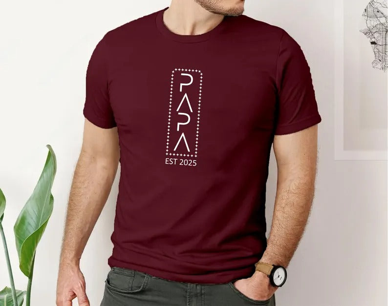 Personalised Papa T-Shirt, Custom Dad Est Year Printed Shirt, Pregnancy Announcement Tee, Cool Dad Birthday Party Tops, Father's Day Gift