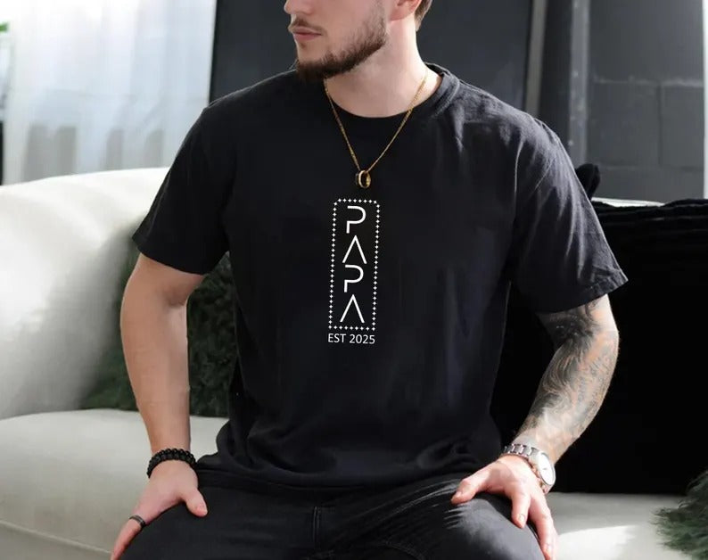 Personalised Papa T-Shirt, Custom Dad Est Year Printed Shirt, Pregnancy Announcement Tee, Cool Dad Birthday Party Tops, Father's Day Gift