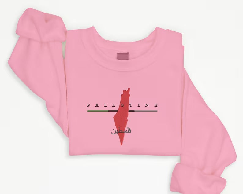 Palestine Map Embroidered Sweater, Palestine Crewneck Sweatshirt, Adults Unisex Comfy Colors Jumper, Palestine Clothing