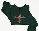 Palestine Map Embroidered Sweater, Palestine Crewneck Sweatshirt, Adults Unisex Comfy Colors Jumper, Palestine Clothing