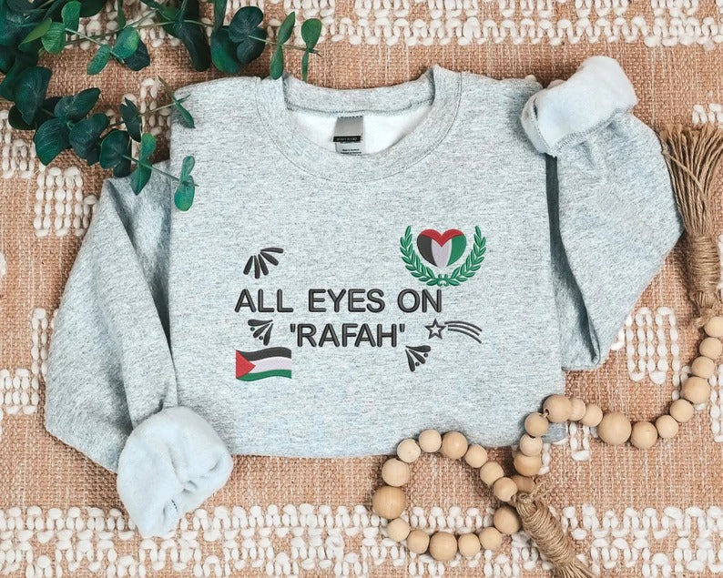 All Eyes On Rafah Palestine Sweatshirt, Palestine Heart Flag Crewneck Sweater, Palestine Jumpers, Adults Sizes Sweaters