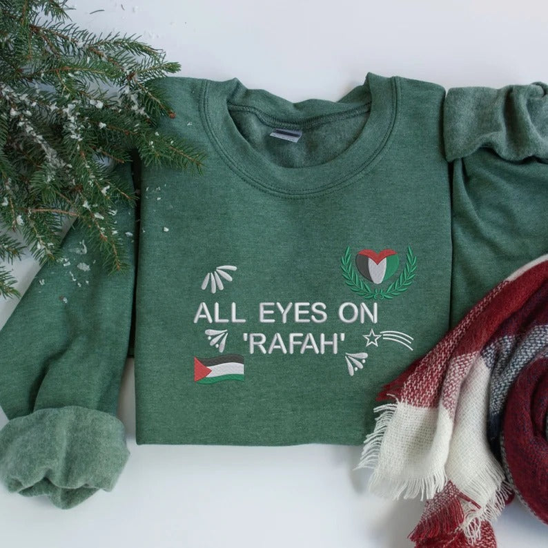 All Eyes On Rafah Palestine Sweatshirt, Palestine Heart Flag Crewneck Sweater, Palestine Jumpers, Adults Sizes Sweaters