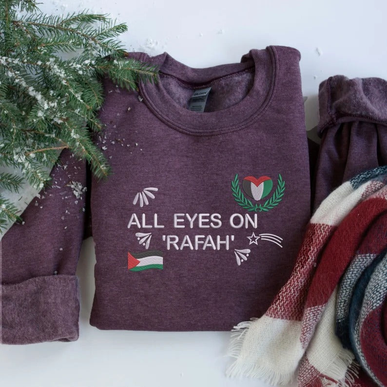 All Eyes On Rafah Palestine Sweatshirt, Palestine Heart Flag Crewneck Sweater, Palestine Jumpers, Adults Sizes Sweaters