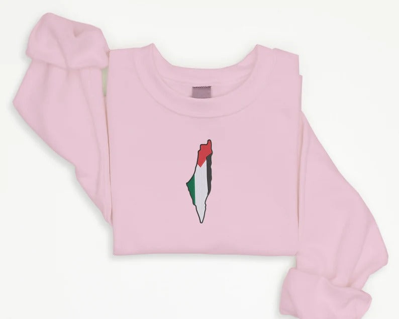 Palestine Flag Map Sweater, Palestine Embroidery Crewneck Sweatshirt, Adults Unisex Jumper, Palestine Clothing