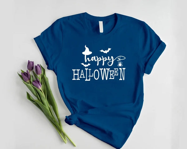 Happy Halloween T-Shirt, Vintage Fall Witch Hat Tee Shirt, Funny Halloween Printed Shirt, Spooky Season Tees, Halloween Party Clothing Gifts