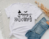 Happy Halloween T-Shirt, Vintage Fall Witch Hat Tee Shirt, Funny Halloween Printed Shirt, Spooky Season Tees, Halloween Party Clothing Gifts