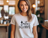 Happy Halloween T-Shirt, Vintage Fall Witch Hat Tee Shirt, Funny Halloween Printed Shirt, Spooky Season Tees, Halloween Party Clothing Gifts