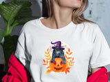 Cat on Pumpkin Halloween Shirt, Vintage Fall Pumpkin Tee Shirt, Halloween Witch Cat Printed Shirt, Autumn Outfits, Halloween Cat Lover Gifts