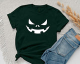 Halloween Pumpkin Face Shirt, Halloween Winking Pumpkin T-Shirt, Cute Halloween Party Printed Tee Tops, Comfy Family Matching Fall Outfits