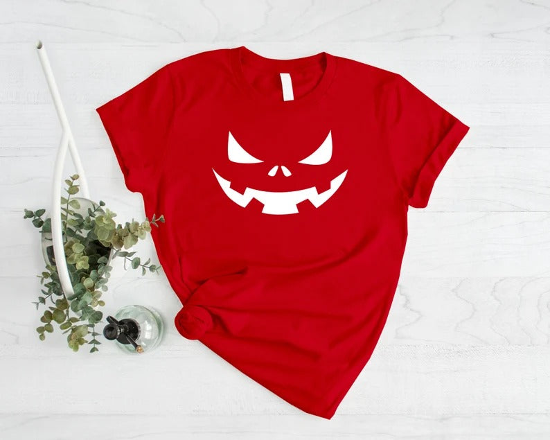 Halloween Pumpkin Face Shirt, Halloween Winking Pumpkin T-Shirt, Cute Halloween Party Printed Tee Tops, Comfy Family Matching Fall Outfits