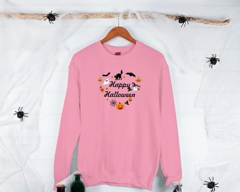 Happy Halloween Sweatshirt, Funny Halloween Pumpkins Sweater, Autumn Fall Printed Jumper for Adults, Halloween Party Family Clothing Gifts