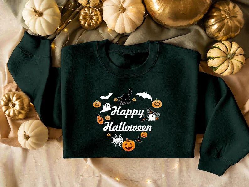 Happy Halloween Sweatshirt, Funny Halloween Pumpkins Sweater, Autumn Fall Printed Jumper for Adults, Halloween Party Family Clothing Gifts