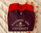 Halloween Town University Sweatshirt, Embroidered Halloween Fall Jumper, Spooky Season Crewneck Sweatshirt, Pumpkin Embroidery Est Outfits