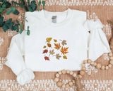 Embroidered Falling Leaves Sweater, Vintage Autumn Fall Sweatshirt, Thanksgiving Crewneck Foliage Jumper, Autumn Season Outfits Gift for Him