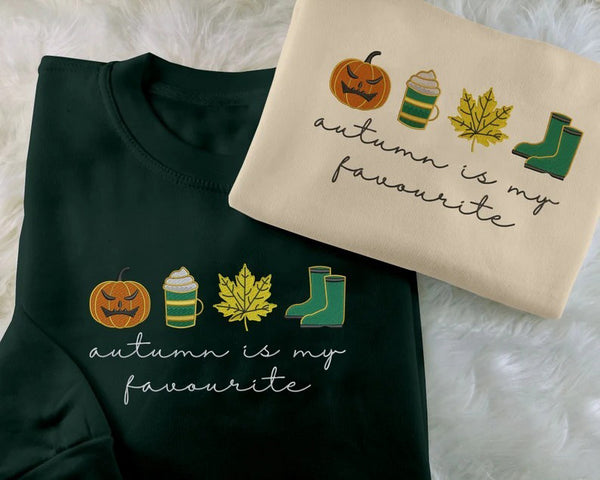 Autumn is My Favourite Sweatshirt, Embroidered Halloween Pumpkin Sweater, Vintage Autumn Leaves Jumper, Cute Halloween Clothing for Adults