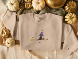 Embroidered Witch Goth Sweatshirt, Halloween Adults Witchy Clothing, Fall Cat Sweatshirt Gifts for Him/Her, Spooky Season Halloween Costumes