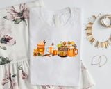 Vintage Halloween Shirt, Autumn Fall T Shirt, Pumpkin Coffee Cups Autumn Crewneck Tees, Halloween Season Clothing, Halloween Night Outfits