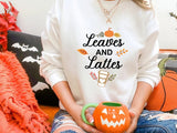 Leaves and Lattes Sweater, Autumn Fall Halloween Printed Sweatshirt, Autumn Fall Maple Leaves Jumper, Halloween Night Family Matching Outfit