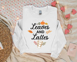 Leaves and Lattes Sweater, Autumn Fall Halloween Printed Sweatshirt, Autumn Fall Maple Leaves Jumper, Halloween Night Family Matching Outfit