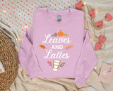 Leaves and Lattes Sweater, Autumn Fall Halloween Printed Sweatshirt, Autumn Fall Maple Leaves Jumper, Halloween Night Family Matching Outfit