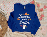 Leaves and Lattes Sweater, Autumn Fall Halloween Printed Sweatshirt, Autumn Fall Maple Leaves Jumper, Halloween Night Family Matching Outfit