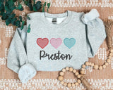 Personalised Valentine Hearts Trio Sweatshirt, Embroidered Couple Matching Custom Name or Text Sweater, Valentine Unisex Jumper, GF BF Gifts