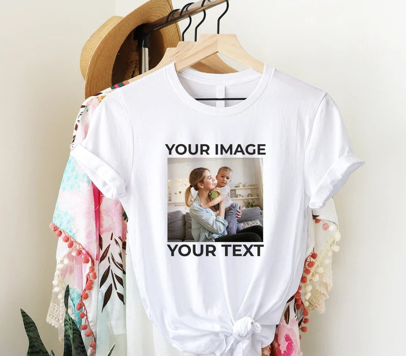 Personalised Text & Image Tee Shirt, Custom Family Photo Printed T-Shirt, Your Image/Design Here Tee Tops, Customised Men Women Kids Gifts