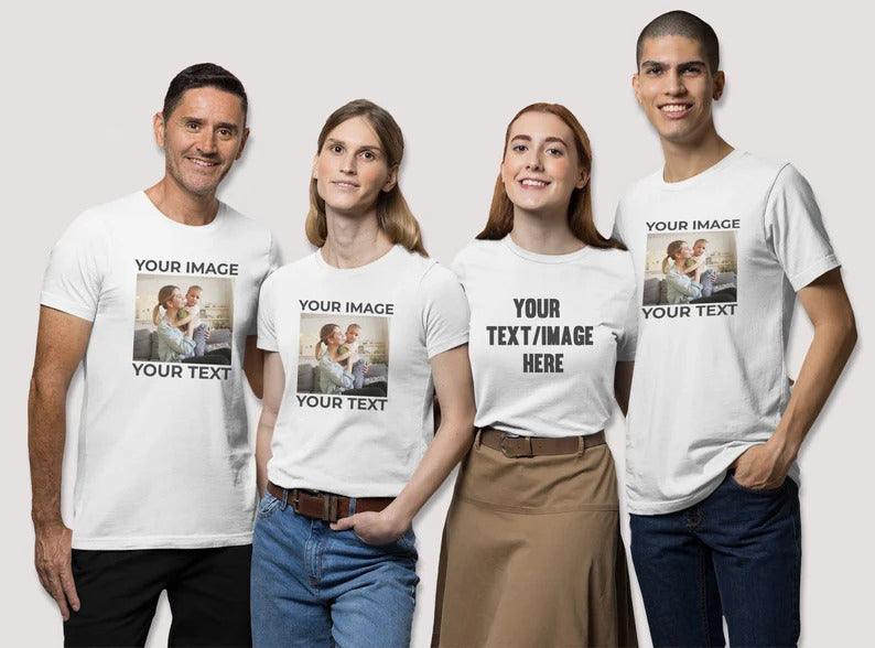 Personalised Text & Image Tee Shirt, Custom Family Photo Printed T-Shirt, Your Image/Design Here Tee Tops, Customised Men Women Kids Gifts