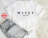 Custom Hubby/Wifey Printed T-Shirt, Personalised Special Est Date Shirt, Wifey Wedding Hen Do Tees, Bride and Groom Couple Matching Shirts