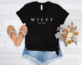 Custom Hubby/Wifey Printed T-Shirt, Personalised Special Est Date Shirt, Wifey Wedding Hen Do Tees, Bride and Groom Couple Matching Shirts