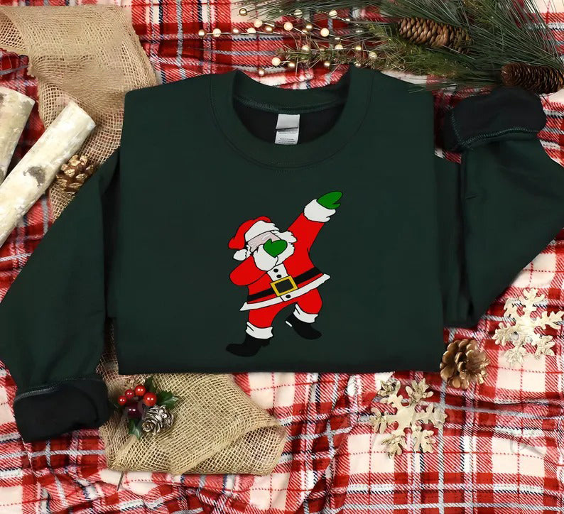 Dabbing Santa Sweatshirt, Christmas Funny Dancing Santa Sweatshirt, Family Matching Xmas Printed Jumpers, Christmas Eve Party Clothing Gifts