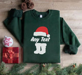 Custom Any Text Christmas Sweatshirt, Christmas Santa Hat & Shoes Printed Sweater, Xmas Eve Matching Jumper, Personalised Christmas Outfits