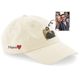 Personalised Couple Photo Portrait Hat, Embroidered Drawing Sketch from Photo Hat, Custom Comfy Baseball Cap, Best Anniversary Gift for Him