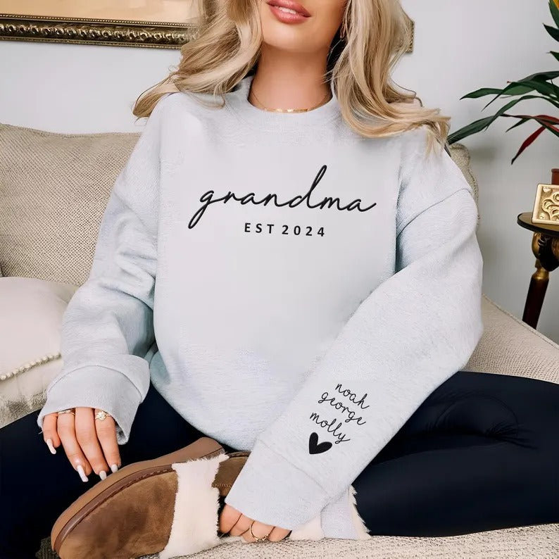 Custom Mama Puff Print Sweatshirt, Personalised Grandma Sweater with kids Name, Grandparents Embossed Jumper, Mothers Day Gift for Granny