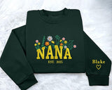 Nana Embroidered Floral Sweatshirt, Custom Nana Crewneck With Heart Kids Names, Nana Crewneck Jumper for Grandma, Best Mothers Day Gifts