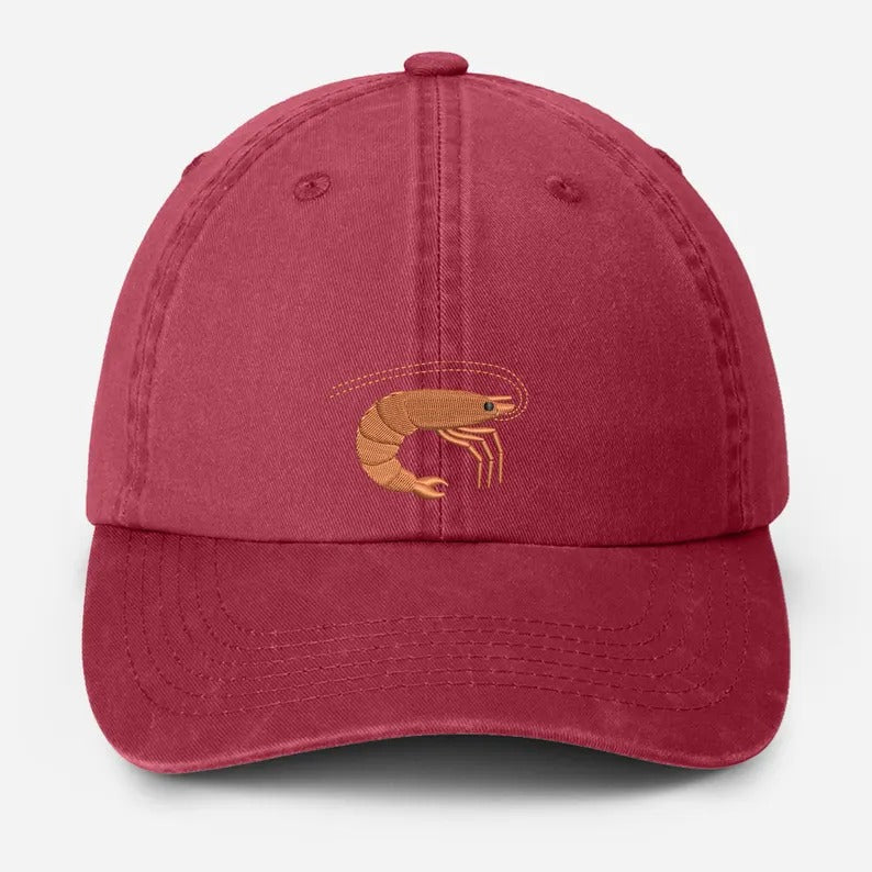 Shrimp Embroidered Baseball Hat, Vintage Style Dad Adjustable Strap Hat, Shrimp Prawn Fathers Day Hat, Seafood Lover Gifts, Fisherman Gifts