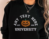 Halloween Embroidered Sweatshirt, Personalised Text/Date Crewneck University Fall Jumper, Vintage Halloween Theme Pumpkin Embroidery Costume