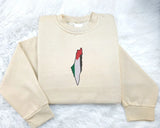 Palestine Flag Map Sweater, Palestine Embroidery Crewneck Sweatshirt, Adults Unisex Jumper, Palestine Clothing